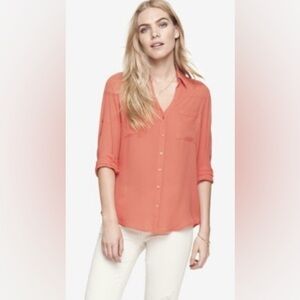 Express Salmon Convertible Sleeve Portofino Shirt NWOT Size M